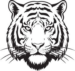  Black and White Vector Illustration of a Tiger Head