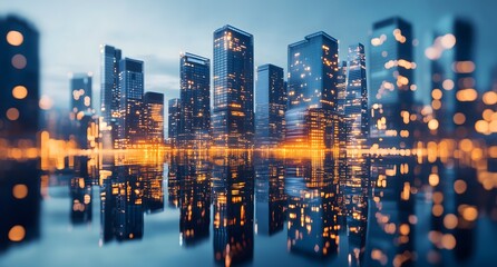 Obraz premium Cityscape at night reflected in water