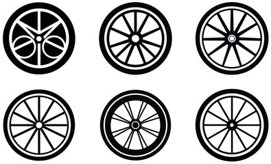 Six Simple Black and White Wheel Illustrations