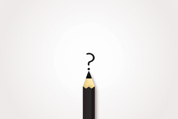 黒い線のはてなマークを中心に書いた黒い鉛筆がある白い背景