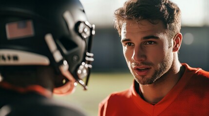 A quarterback training with a coach in a heated discussion on strategy. Featuring teamwork and analysis