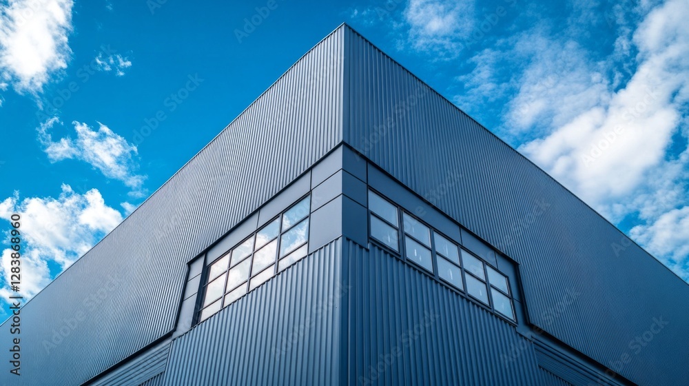 Aufkleber a striking factory building displays modern architectural elements with sleek lines and expansive wi