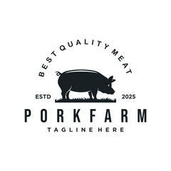 Obraz premium Vintage Pork farm logo design vector