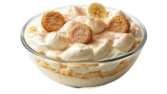 A dish of homemade banana pudding with vanilla wafers