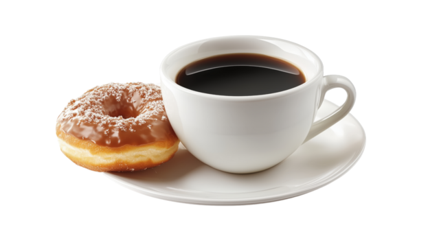 A cup of black coffee with a side of glazed donut 