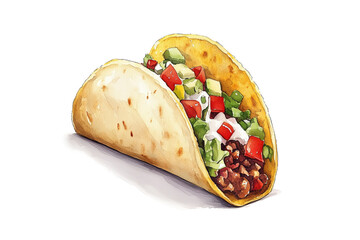 Illustration of a taco with veggies and miced soy meat