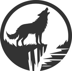A wolf howling on the edge of a cliff vector animal silhouette