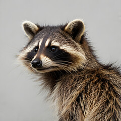 Obraz premium Raccoon Portrait: A captivating headshot of a raccoon showcasing its distinctive features, blending curiosity and charm.