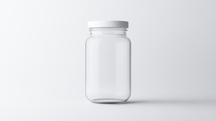 Empty Glass Jar with White Lid on Minimalistic Background