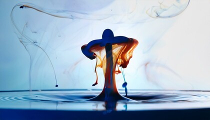 Close-up of an ink drop dispersing in water, forming elegant swirling patterns, with delicate tendrils of color spreading and blending