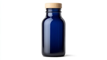 Blue Glass Bottle with Wooden Lid for Eco-Friendly Products