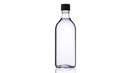 Clear Plastic Bottle for Beverages with Black Lid on White Background