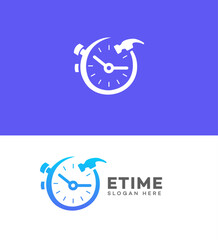Fast Repair Service Logo Clock, Hammer, Time, Efficiency, Speed