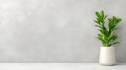 Fototapeta premium Minimalist Decoration with Soft Lines and Green Plant on Table
