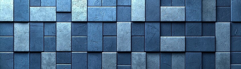 Fototapeta premium Abstract Blue Rectangular Block Wall Texture Background Design