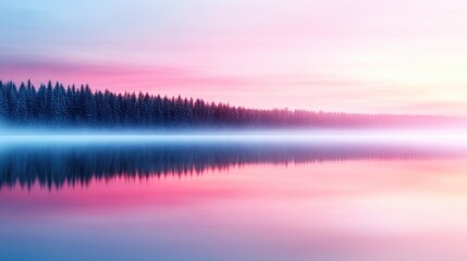 Fototapeta premium Tranquil Twilight Scene Over Calm Lake with Soft Colors and Reflection