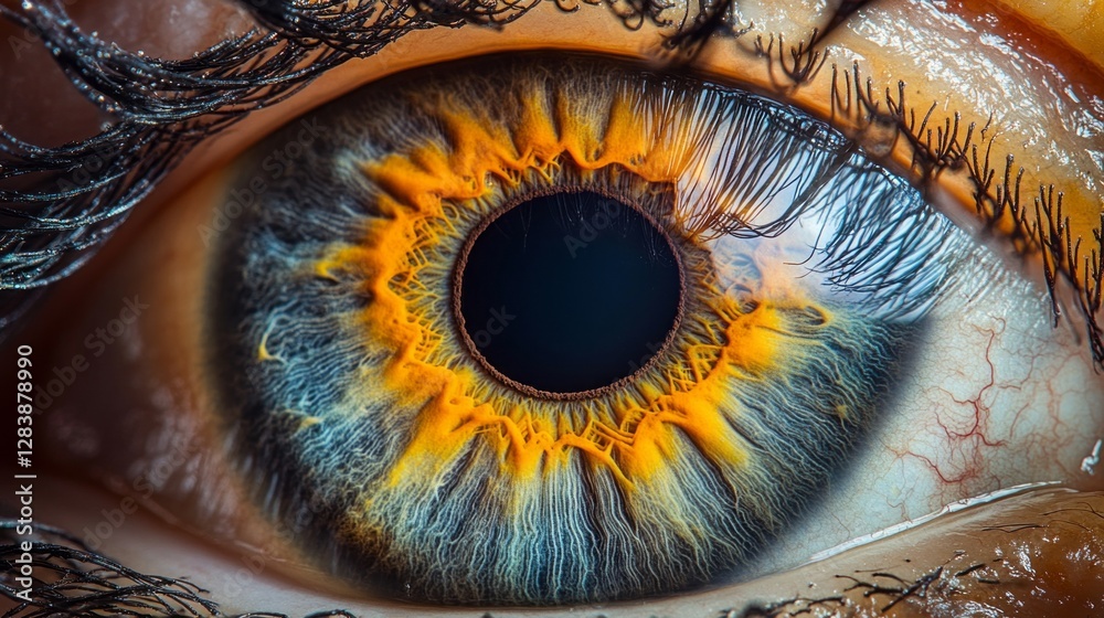 Poster this extreme close-up captures the mesmerizing patterns within an eye, showcasing vibrant hues, deli