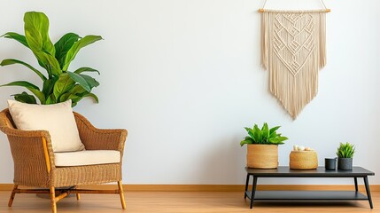 Modern living room featuring a sleek chair table and plant in a stylish interior design