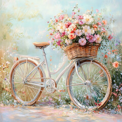 A bicycle with a basket full of flowers