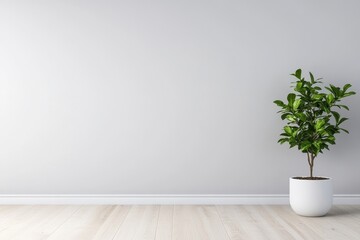 Fototapeta premium Soft Diagonal Lines Minimalist Wallpaper with Potted Plant Accent