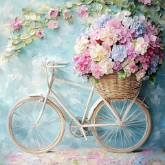 A bicycle with a basket full of flowers