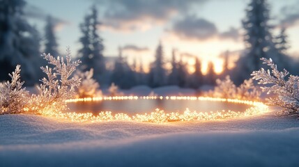 Fototapeta premium Winter wonderland circle snow sunset