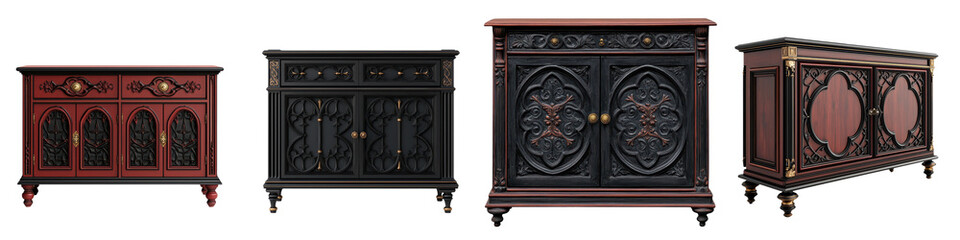Ornate Wooden Antique Furniture Collection in Classic Elegant Interior Design  Vintage carved cabinets dressers sideboards chests and credenzas in traditional luxury home decor