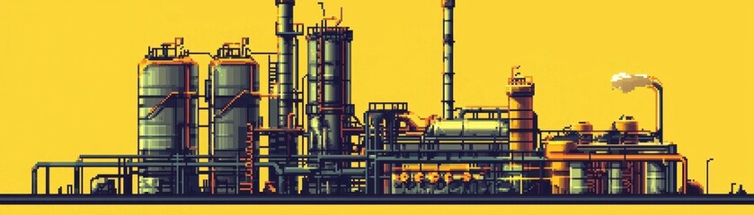 Fototapeta premium Industrial Refinery Complex Pixel Art Oil Processing Plant Illustration
