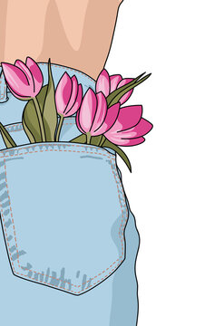 Pink Tulips in a Denim Pocket