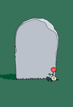 Tombstone with a Small Flowers on Grass