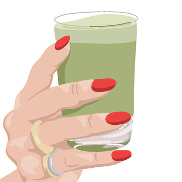 Woman Holding a Green Smoothie with Red Nails