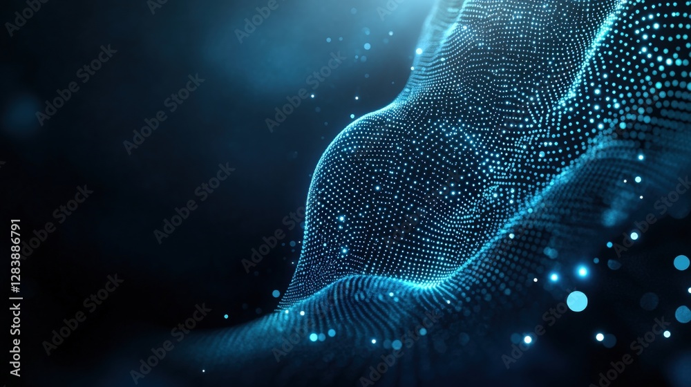 Poster Blue abstract background with dots and lines creating a wave pattern for design and digital art projects