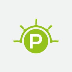 Letter P Ship Wheel Logo Concept