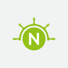 Letter N Ship Wheel Logo Concept