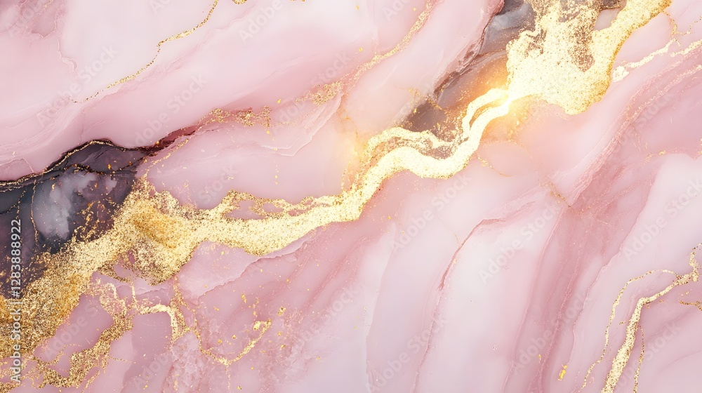 Poster ethereal marble fusion a captivating interplay of pink gold and light shimmering in an abstract visu