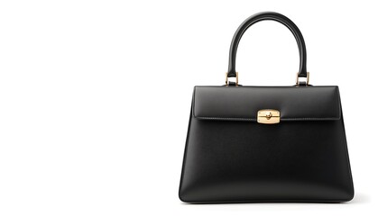 Elegant black handbag with gold clasp on white background, perfect for fashion enthusiasts and style lovers