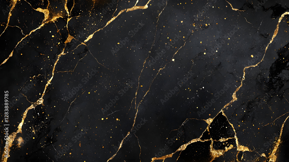Aufkleber exquisite black marble surface with shimmering golden veins and intricate fractal patterns creating 