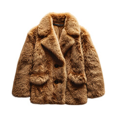 Cozy Faux Fur Coat in Light Brown Isolated on Transparent Background