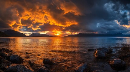 Fototapeta premium Spectacular sunset over Loch Etive Scotland with dramatic clouds