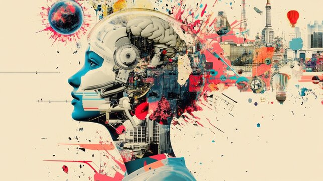 Conceptual artwork showing a futuristic mind with city elements