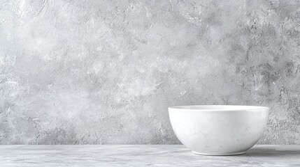 Empty white bowl on grey textured background; food photography