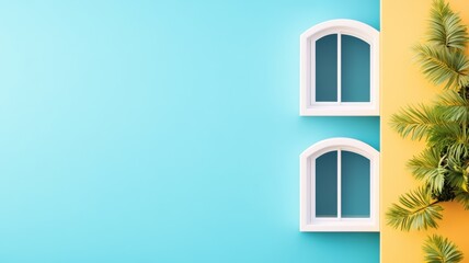 Summery Minimalist House Facade with Palm and Windows