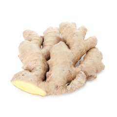 Fresh ginger isolated on white. Root vegetable