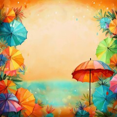 Obraz premium colorful umbrella border frame with copy space