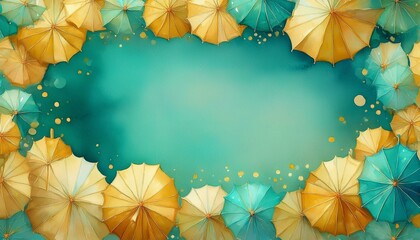 Naklejka premium colorful beach umbrella border frame background with copy space