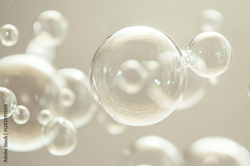 Aufkleber A cluster of translucent bubbles floats against a soft beige backdrop, creating a dreamy, ethereal scene.