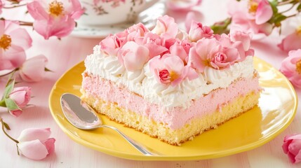 Stunning Pink Floral Cake Slice with Delicate Rose Decorations