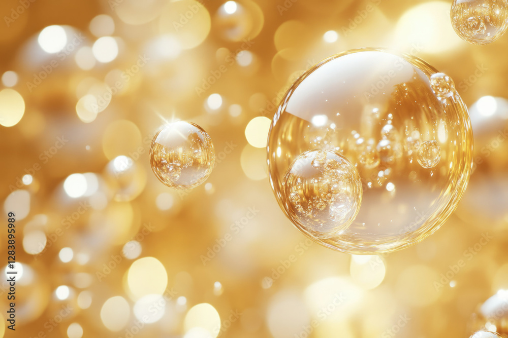Fototapete golden shimmering bubbles float in a bokeh background, creating a luxurious and elegant visual.