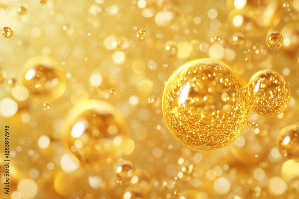 Aufkleber golden bubbles float in a shimmering, luxurious background, creating a radiant and elegant visual.