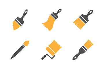 Six painting tools including a paint roller and brush